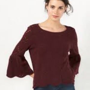 LC Lauren Conrad Grey Scalloped Bellsleeve Sweater